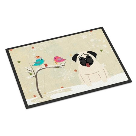 Carolines Treasures Christmas Presents Between Friends Pug Cream Indoor or Outdoor Mat, 18 x 0.25 x 27 in. BB2476MAT